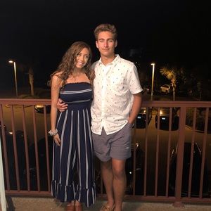 Navy striped jumpsuit